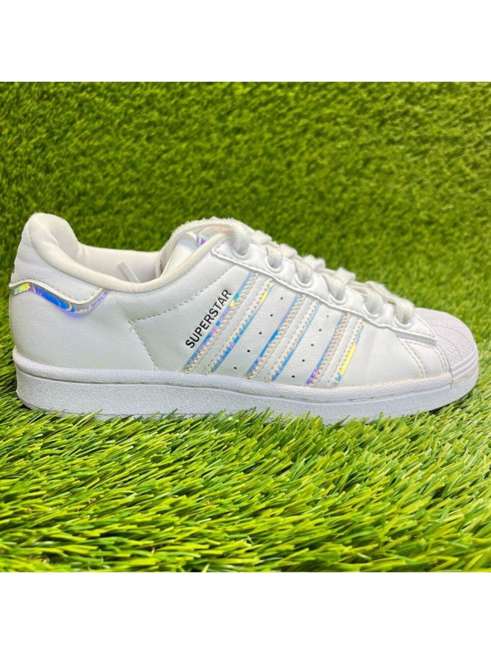 Adidas Superstar Boys Size 4.5Y White Cloud Iridescent‎ Casual Shoes Sneakers